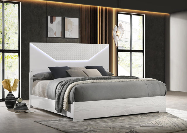Ives Queen Panel Bed LED Headboard White High Gloss view 2