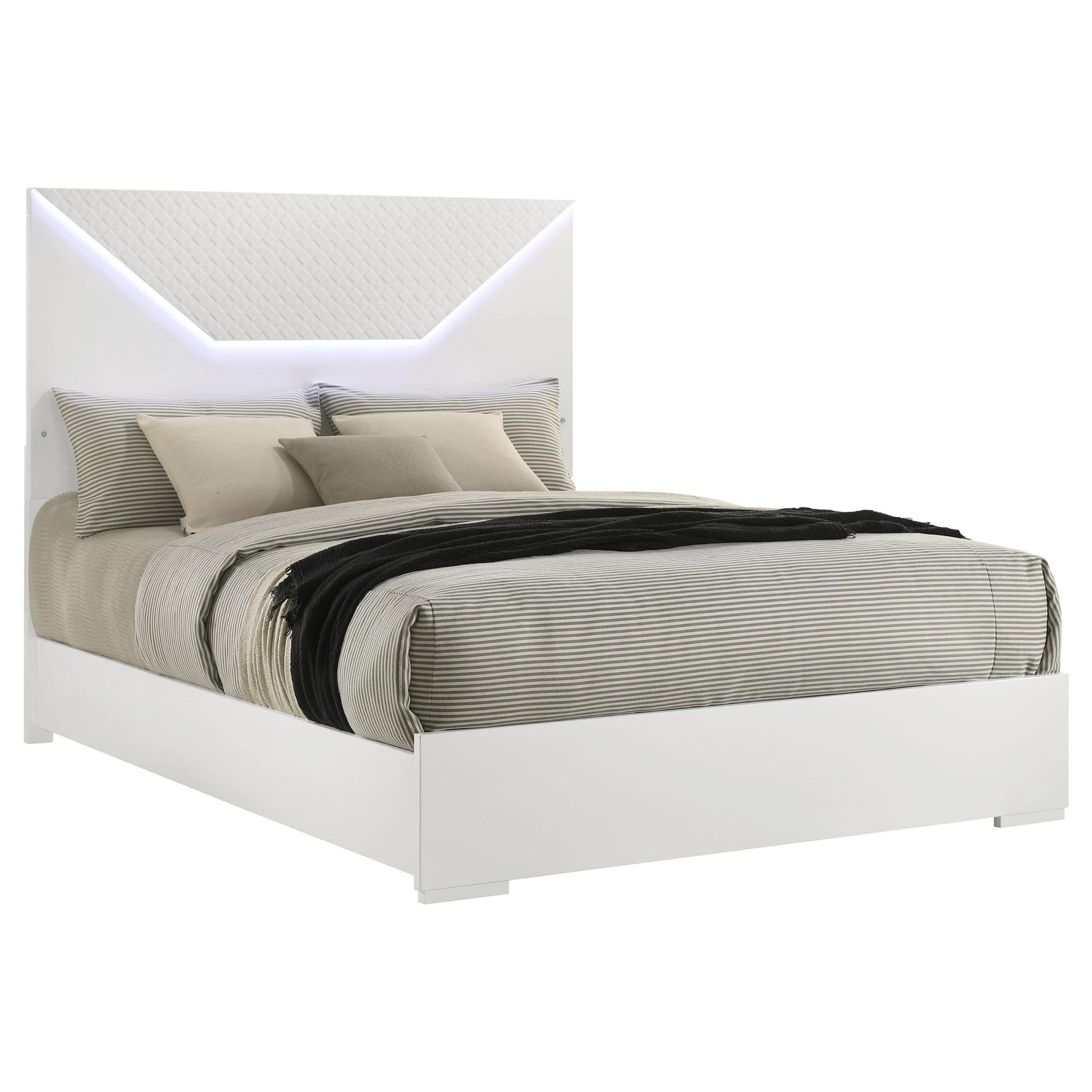 Ives Queen Panel Bed LED Headboard White High Gloss view 3
