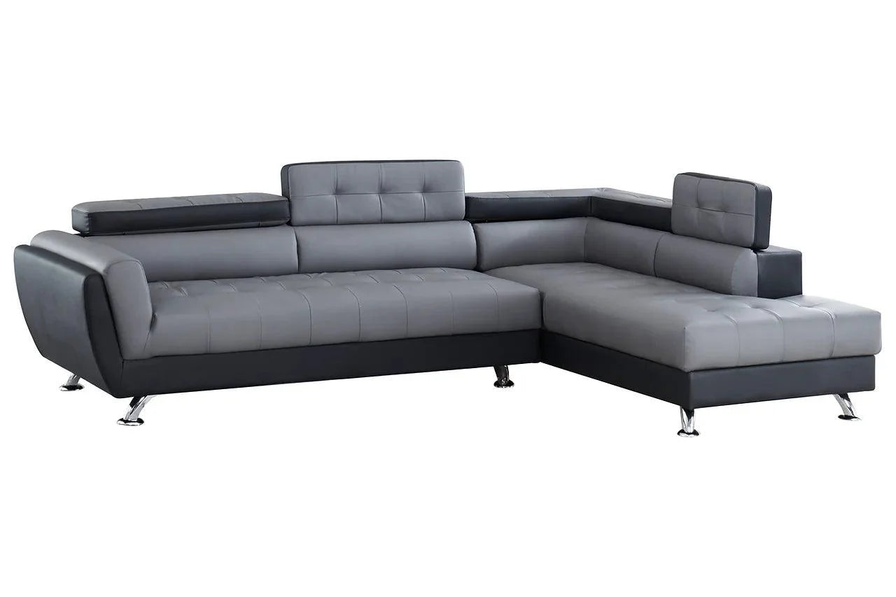Side view of Izzi Grey and Black tufted 2-piece sectional sofa