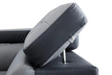 Detail view of Izzi Grey and Black tufted sectional sofa upholstery and accents