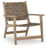 Jameset Taupe leather accent chair side view
