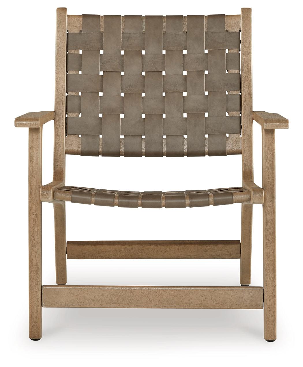 Jameset Taupe leather accent chair back view