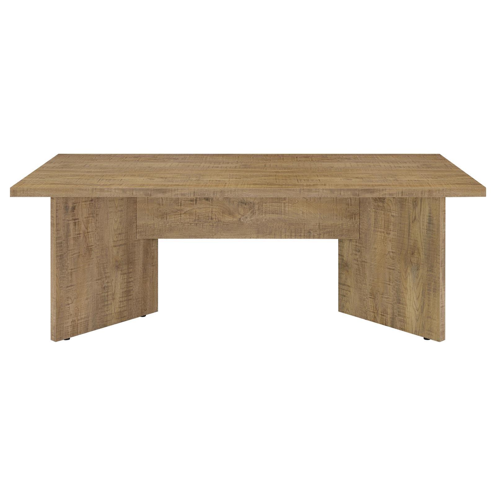 Close-up of mango brown decorative laminate finish on Jamestown table