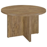 Jamestown round mango brown engineered wood dining table front angle