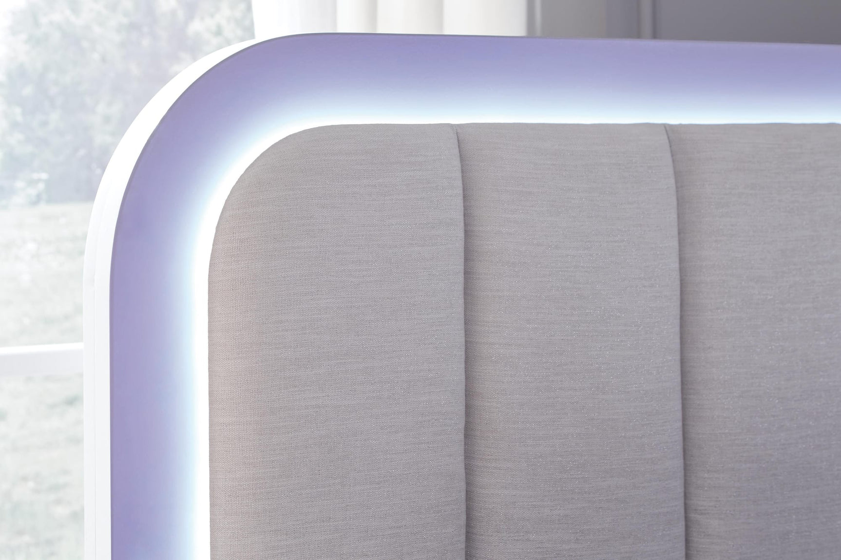 Jarlee White King Upholstered Panel Bed detail view