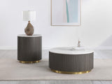 Side view of Jason Round marble top coffee table in charcoal finish