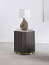 Close-up of white marble top on Jason Round Side Table