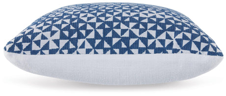 Close-up of Jaycott Next-Gen Nuvella Blue and White Geometric Pillow