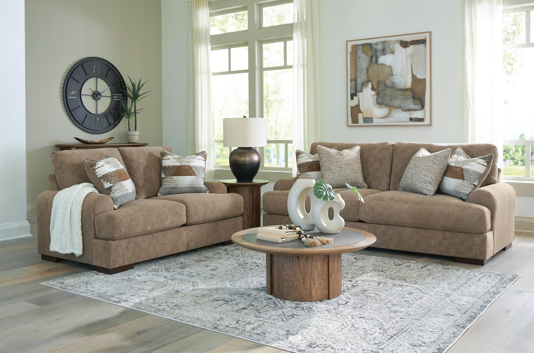 Jayne Pecan Park Sofa and Loveseat from Decor Furniture