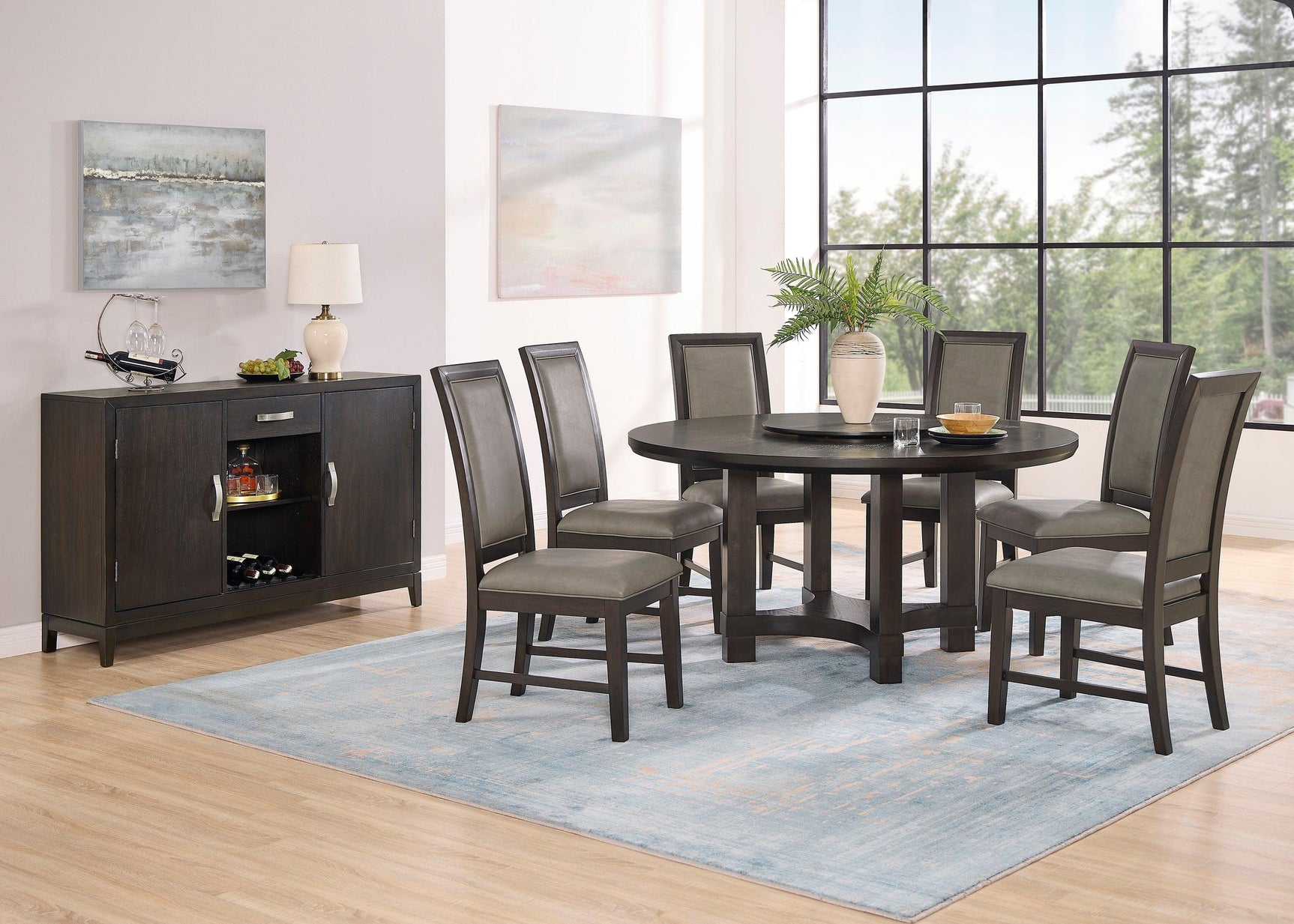 Jeffries dark brown modern solid wood and veneers dining sideboard top surface detail