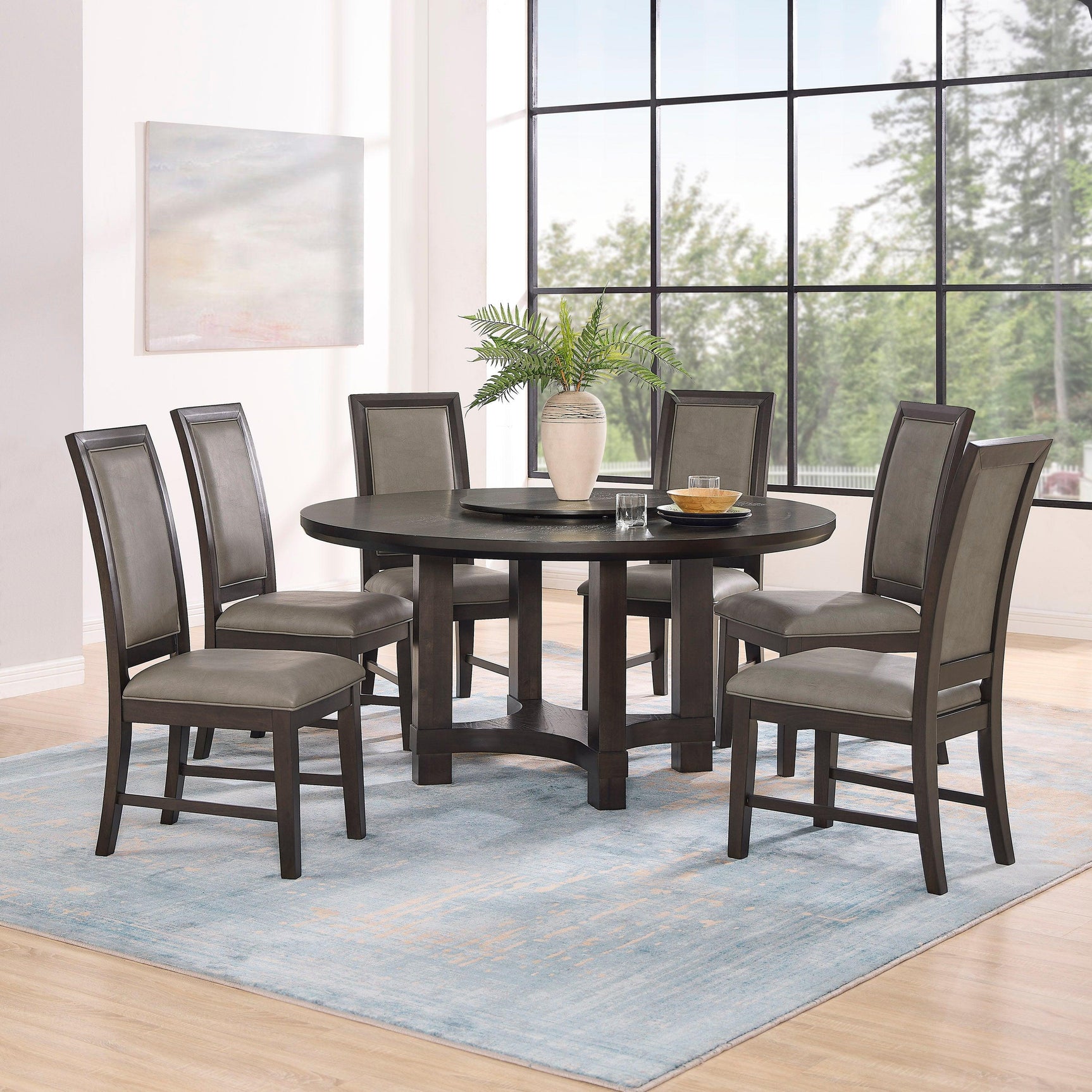 Jeffries round dining set room setting with chairs