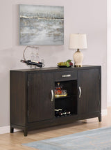 Close-up of faux leather seat and dark wood table edge