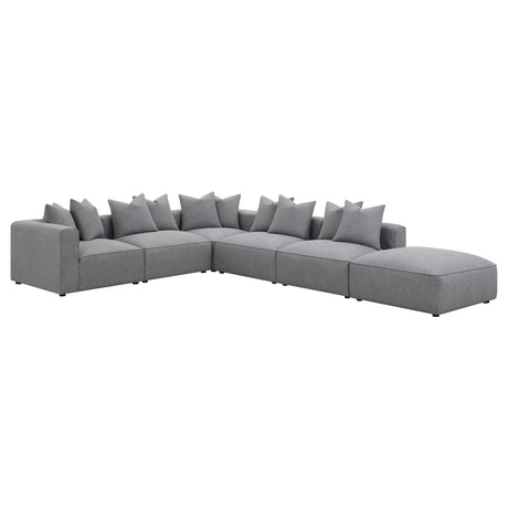 Close-up detail of grey upholstery on Jennifer sectional