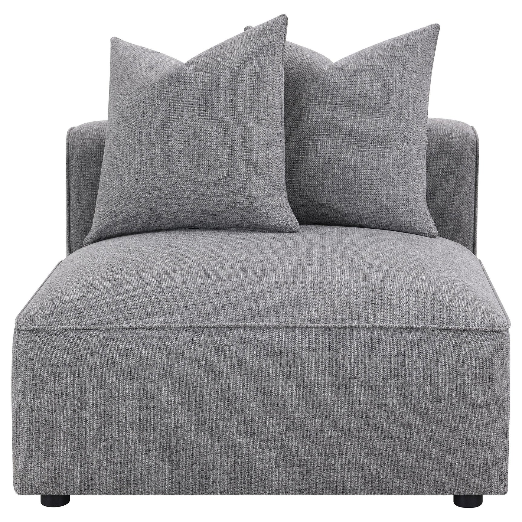 Jennifer grey upholstered armless chair front angle