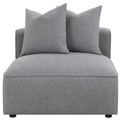 Jennifer grey upholstered armless chair front angle