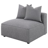 Jennifer grey upholstered armless chair back detail