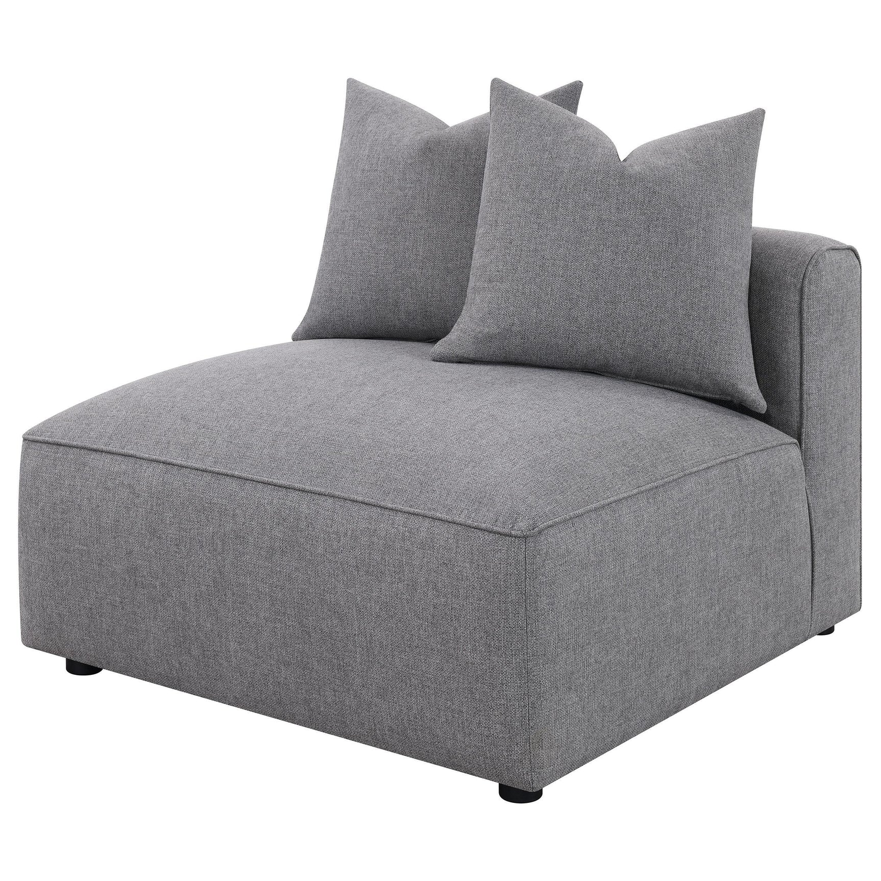 Jennifer grey upholstered armless chair back detail