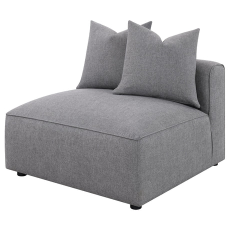 Jennifer grey upholstered armless chair back detail