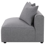 Jennifer grey upholstered armless chair close-up fabric texture