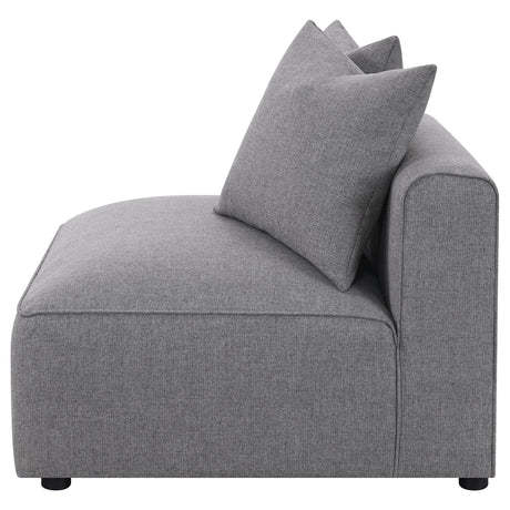 Jennifer grey upholstered armless chair close-up fabric texture