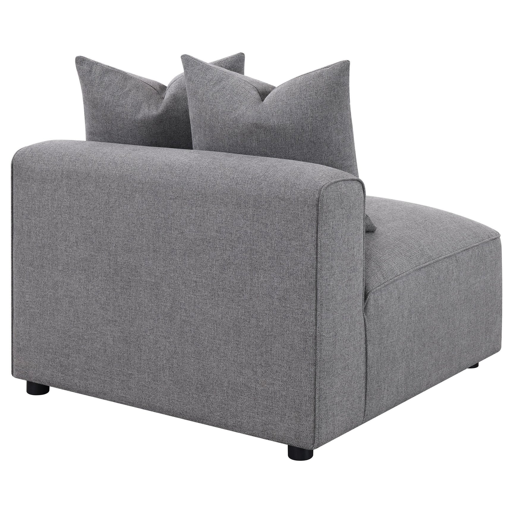 Jennifer grey upholstered armless chair black plastic legs
