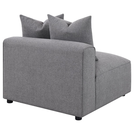 Jennifer grey upholstered armless chair black plastic legs