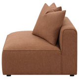 Jennifer Accent Chair terracotta scattered pillows detail