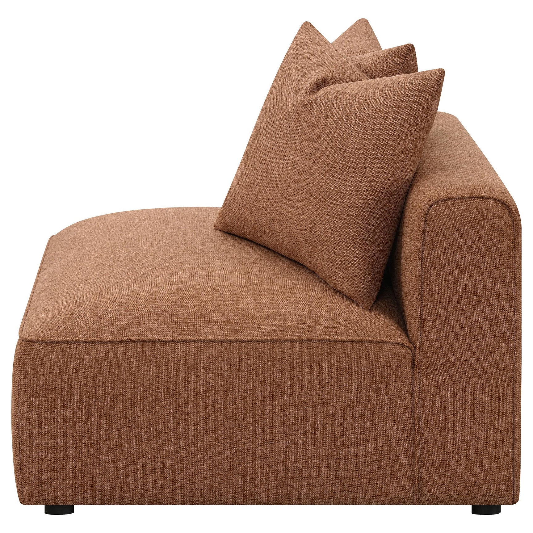 Jennifer Accent Chair terracotta scattered pillows detail