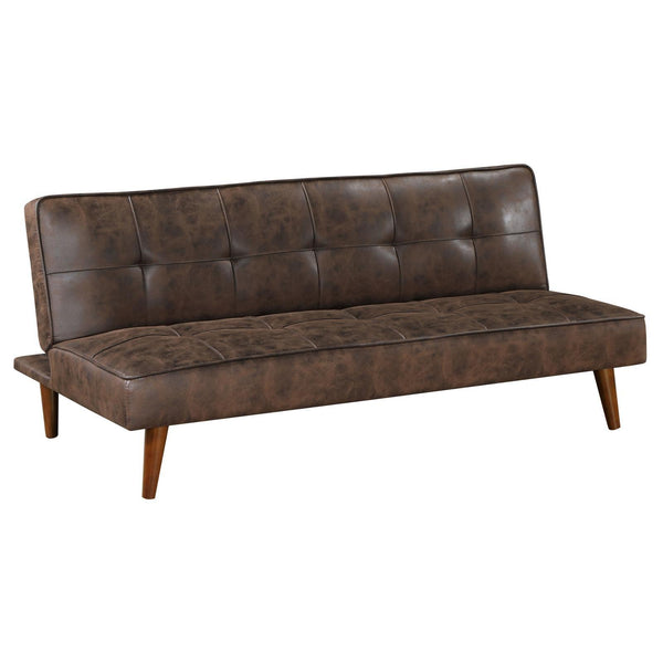 Jenson Upholstered Tufted Convertible Sofa Bed dark coffee brown angled side view