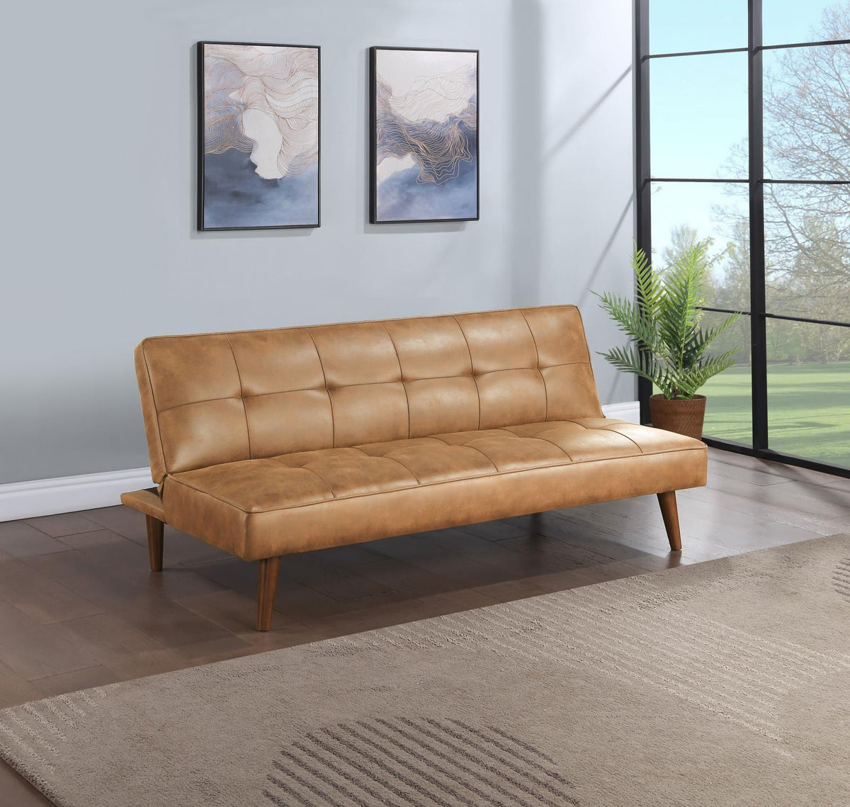 Jenson Convertible Sofa Bed Saddle Brown side view