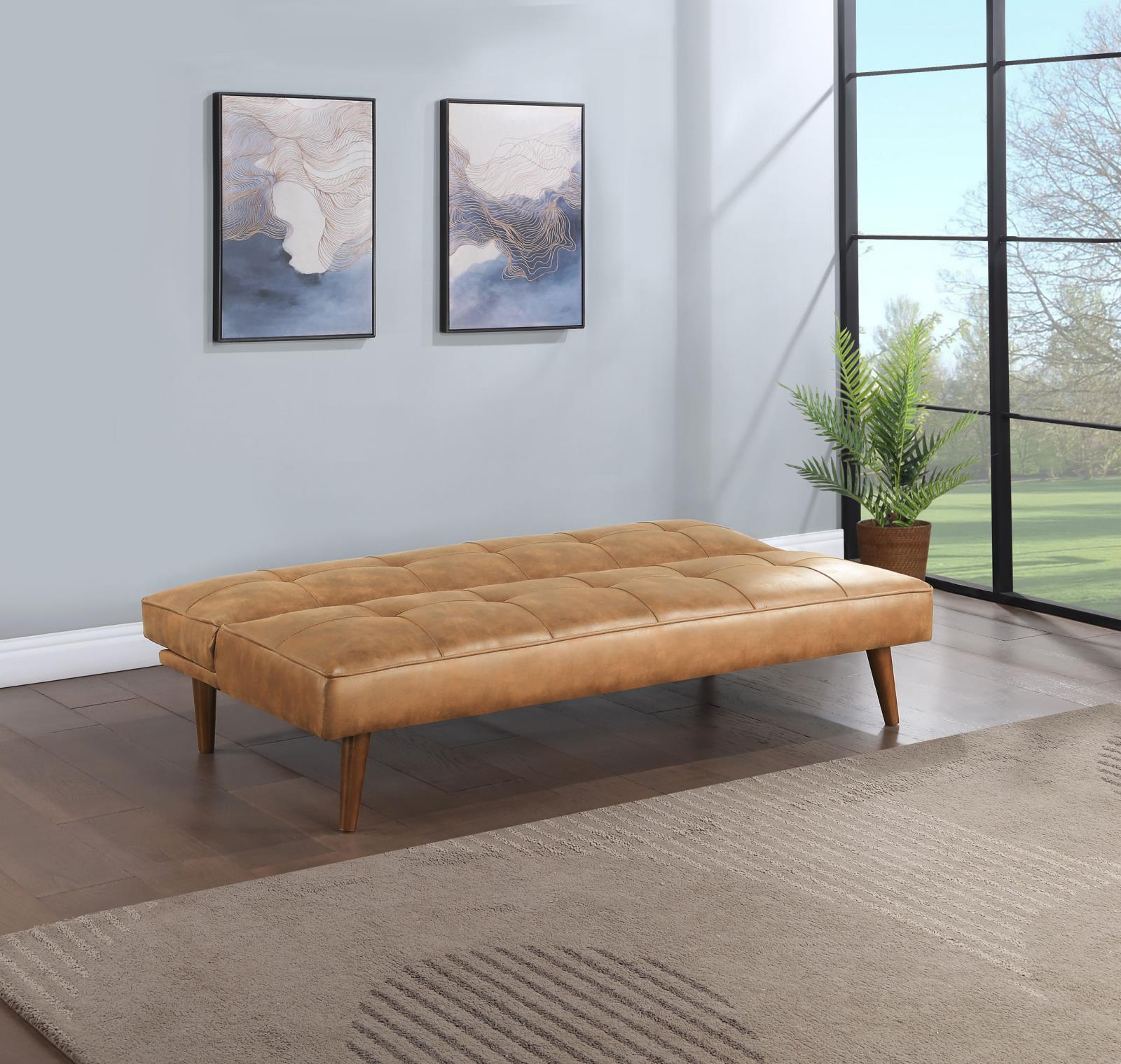 Jenson Convertible Sofa Bed Saddle Brown tufted close-up