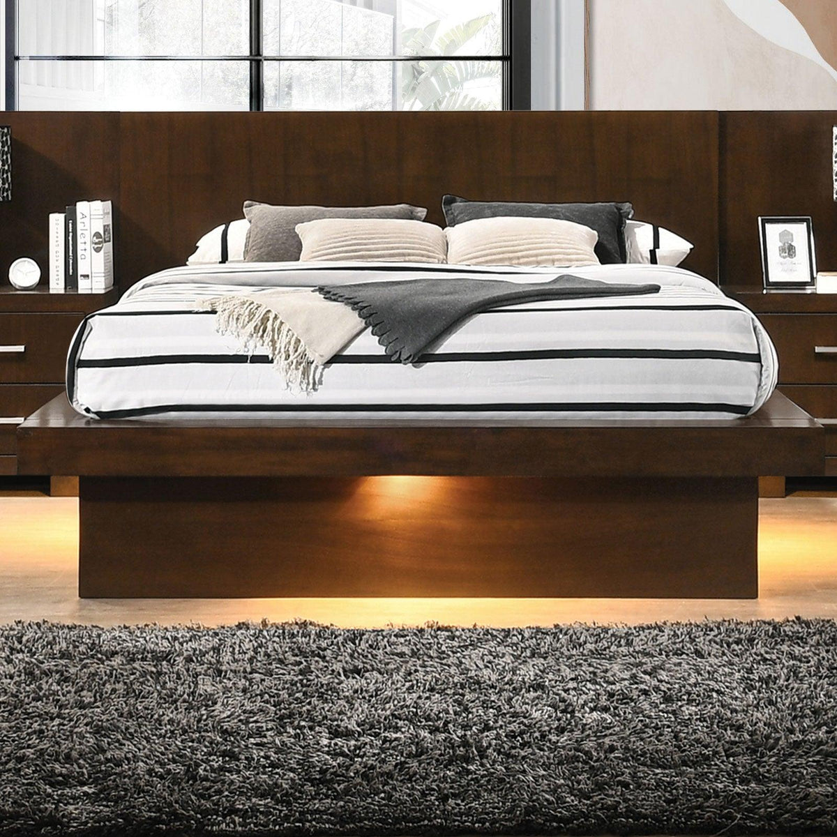 Side view of Jessica Cappuccino Platform Bedroom Set bed