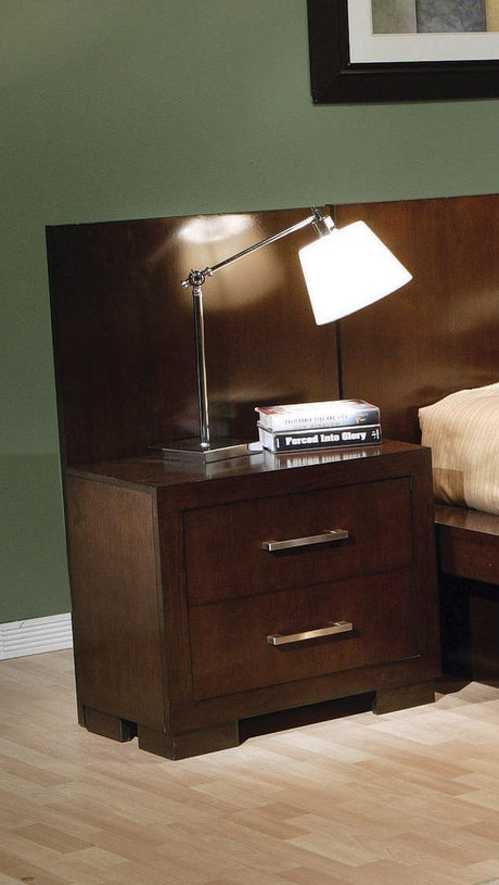 Front view of Jessica Cappuccino Platform Bedroom Set bed