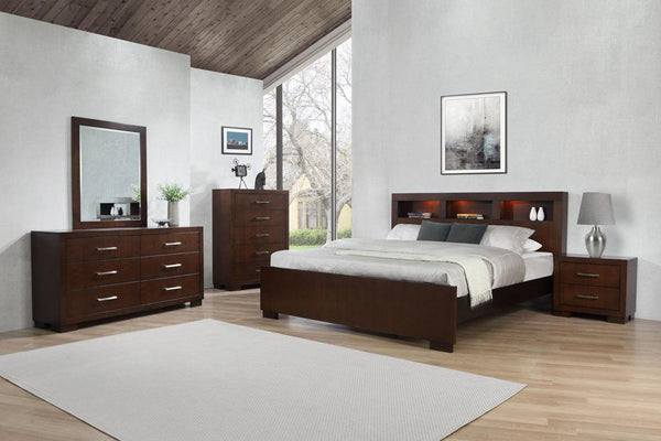 Jessica Cappuccino Storage Headboard Bedroom Set main bed front view