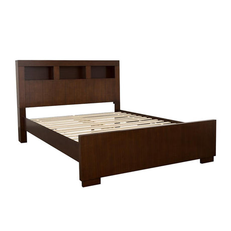 Jessica Cappuccino Storage Headboard Bedroom Set side angle view