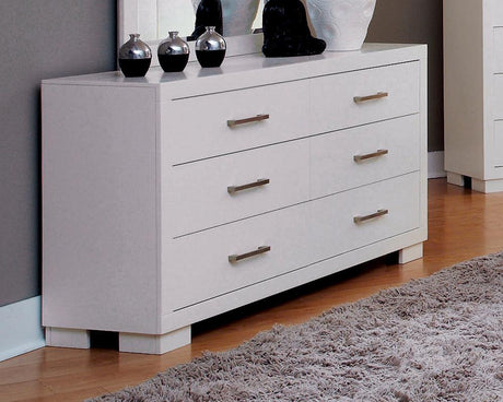 Jessica White Platform Rail Seating Bedroom Set bedroom furniture arrangement