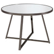 Jillian round dining table front view showing tempered mirror top and black nickel frame