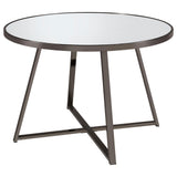 Side view of Jillian round dining table showing open frame design