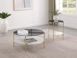 Jonelle round coffee table elegant design with marble lower shelf