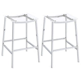Jovani Acrylic Backless Bar Stool front view showing clear curved seat and chrome frame