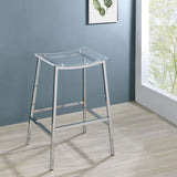 Side view of Jovani acrylic backless bar stool with chrome metal frame