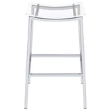 Back view of Jovani bar stool highlighting acrylic seat and chrome supports