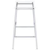 Angled view of Jovani acrylic bar stool showing seat and footrest
