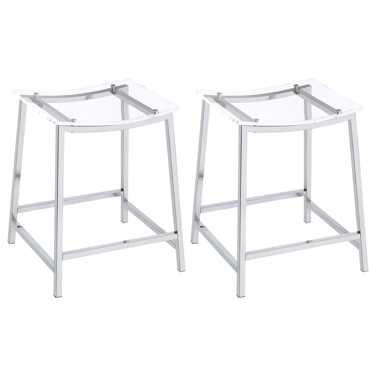 Jovani acrylic backless counter height bar stools clear and chrome set of 2 front view
