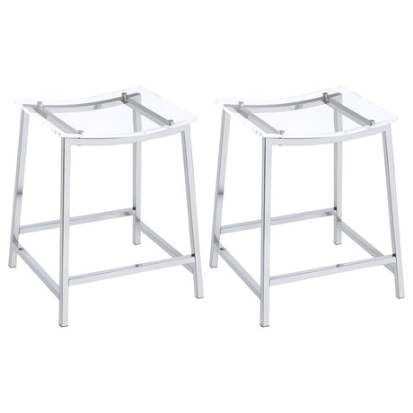 Jovani acrylic backless counter height bar stools clear and chrome set of 2 front view