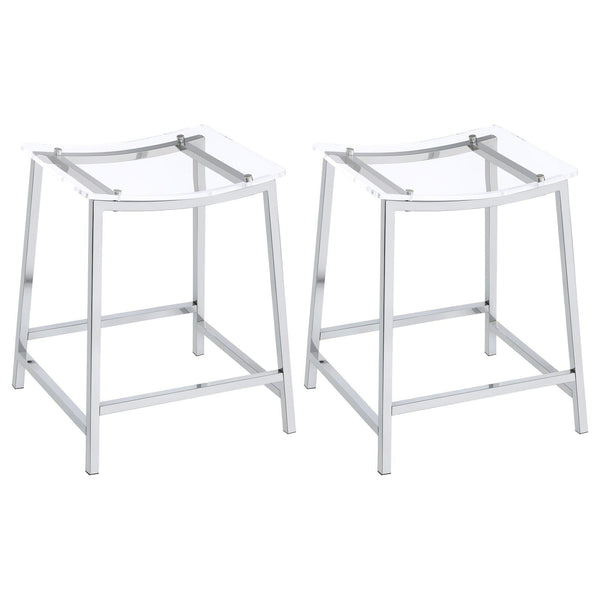 Jovani acrylic backless counter height bar stools clear and chrome set of 2 front view