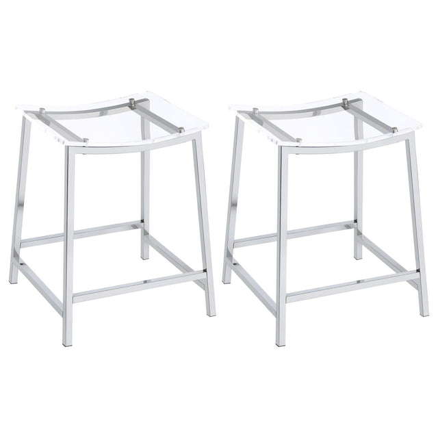 Jovani acrylic backless counter height bar stools clear and chrome set of 2 front view