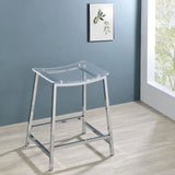 Jovani acrylic backless counter height bar stools clear and chrome set of 2 angled view