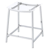 Close-up of Jovani acrylic seat and chrome frame of counter stool