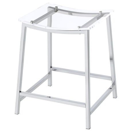 Close-up of Jovani acrylic seat and chrome frame of counter stool